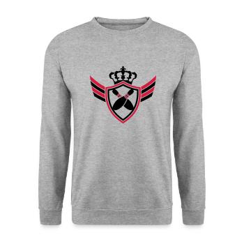 Bowling Pins Blazon Logo Design - Sweat-shirt Unisexe - gris chiné - Devant - Alina (178cm) & Michal (187cm)