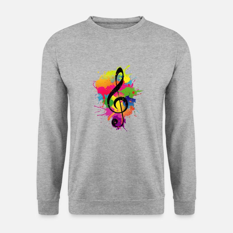 Violinschlüssel Bunte Farbe spritzt Musiktheorie - Unisex Pullover - Weißgrau meliert