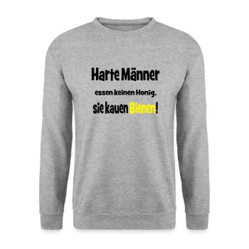 Harte Männer essen keinen Honig, sie kauen Bienen! - Unisex Pullover - Weißgrau meliert - Vorne - Alina (178cm) & Michal (187cm)
