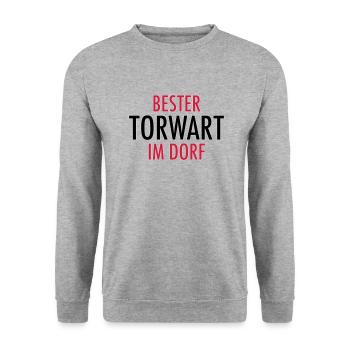 Bester Torwart im Dorf | Fußball Geschenke - Unisex Pullover - Weißgrau meliert - Vorne - Alina (178cm) & Michal (187cm)