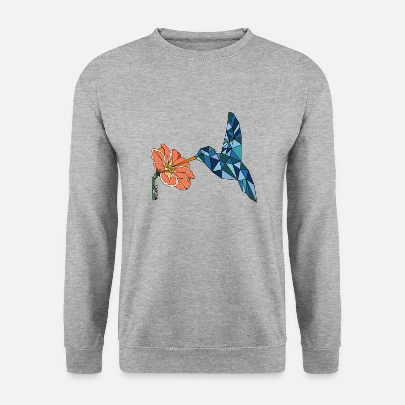 BIRD WITH FLOWER - Unisex Pullover - Weißgrau meliert