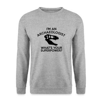 ARCHÄOLOGE SUPERMACHT - Unisex Pullover - Weißgrau meliert - Vorne - Alina (178cm) & Michal (187cm)