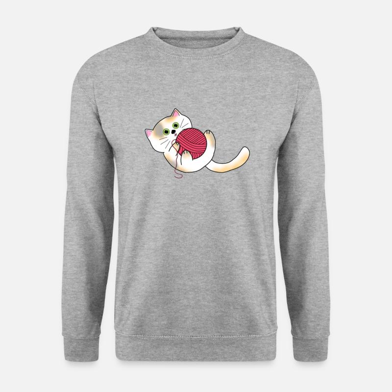 Garn Katze - Unisex Pullover - Weißgrau meliert