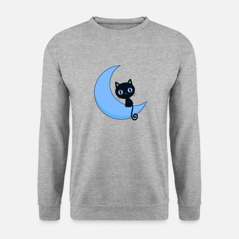 niedliche katze mit mond,katze,mond - Unisex Pullover - Weißgrau meliert