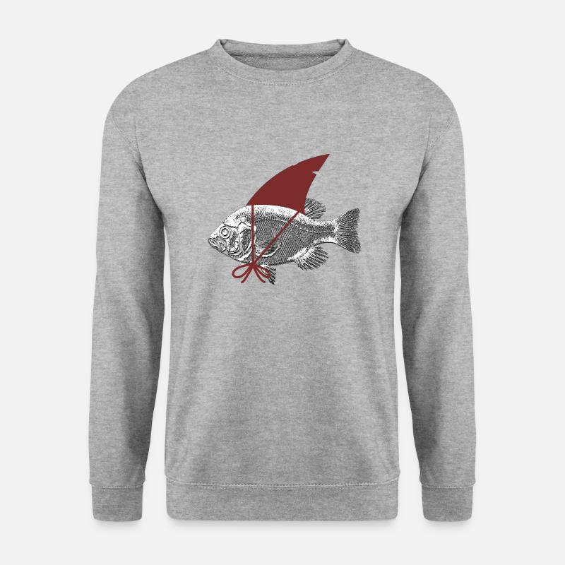 Fisch mit Haifisch Flosse - Unisex Pullover - Weißgrau meliert