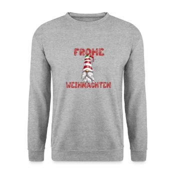 Wichtel Figur Frohe Weihnachten Weihnachtswichtel - Unisex Pullover - Weißgrau meliert - Vorne - Alina (178cm) & Michal (187cm)
