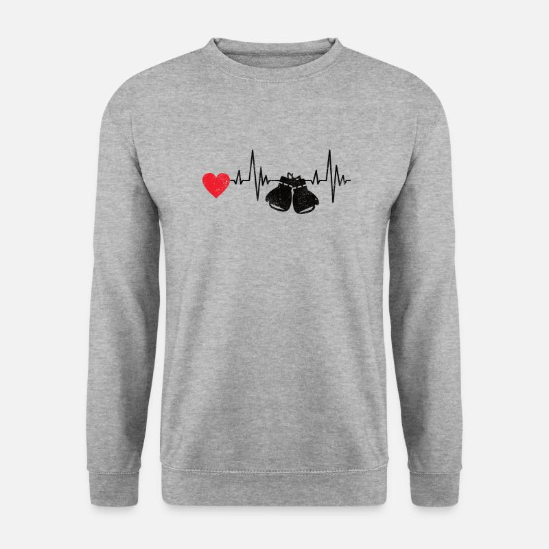 Boxer Herzschlag Kampfsport Boxhandschuhe Boxen - Unisex Pullover - Weißgrau meliert