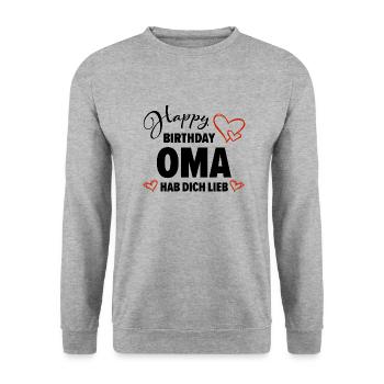 Happy Birthday Oma Hab dich lieb Baby Geschenk - Unisex Pullover - Weißgrau meliert - Vorne - Alina (178cm) & Michal (187cm)