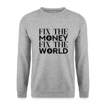 Fix The Money Fix The World - Bitcoin Love - Unisex Sweatshirt - salt & pepper - Front - Alina (178cm) & Michal (187cm)
