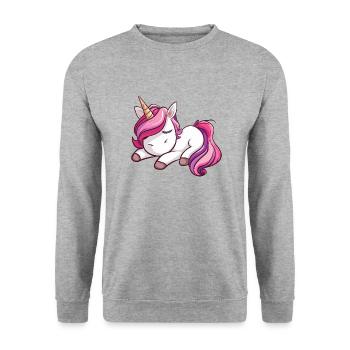 Sleeping Unicorn Lazy Lazing Gift Idea - Sweat-shirt Unisexe - gris chiné - Devant - Alina (178cm) & Michal (187cm)