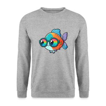 Kawaii Cute Happy Colorful Fish with Sunglasses - Unisex Sweatshirt - salt & pepper - Front - Alina (178cm) & Michal (187cm)