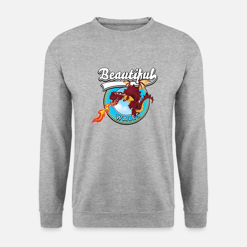 Schönes walisisches rotes Drachenlogo - Unisex Pullover - Weißgrau meliert