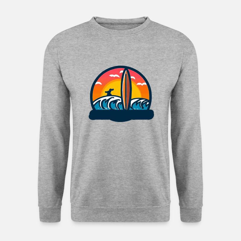 Anpassbares Surf-Sonnenuntergangs-Logo - Unisex Pullover - Weißgrau meliert