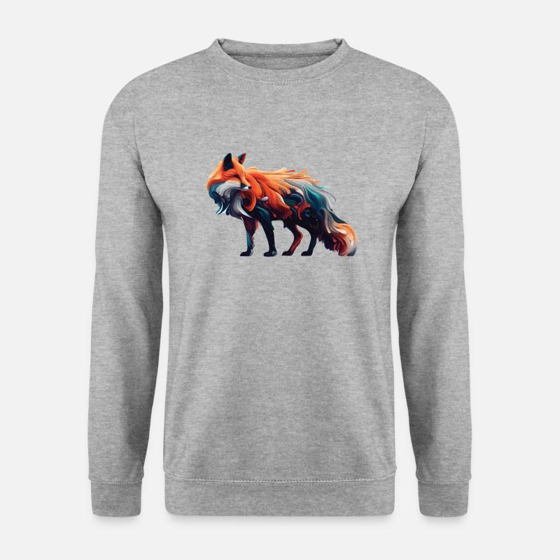 Farbenfroher abstrakter Fuchs - Unisex Pullover - Weißgrau meliert