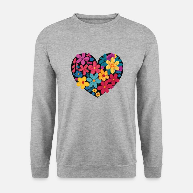 Liebe - Blumen - Herz - Unisex Pullover - Weißgrau meliert