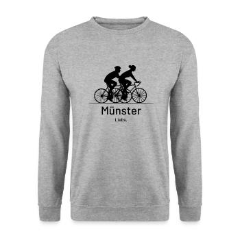 Münster. Liebs. - Unisex Pullover - Weißgrau meliert - Vorne - Alina (178cm) & Michal (187cm)