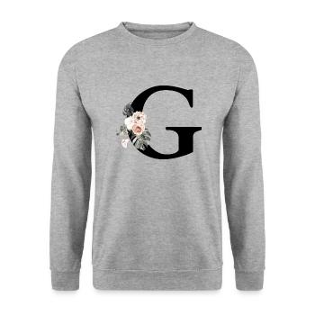 Lettre g floral tropical - Sweat-shirt Unisexe - gris chiné - Devant - Alina (178cm) & Michal (187cm)