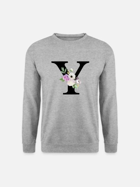 Lila Blumenbuchstabe y - Unisex Pullover - Weißgrau meliert