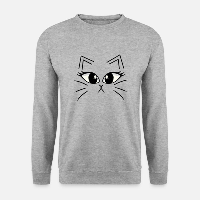 minimalistisch Katze Katzen Katzengesicht Kätzchen - Unisex Pullover - Weißgrau meliert