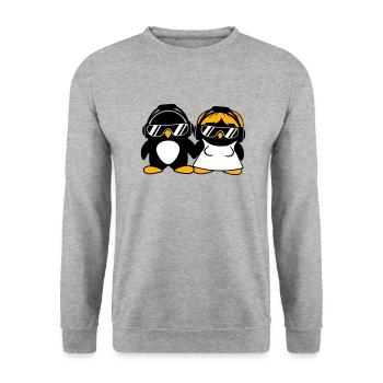 Zwei Pinguine DJ Paar Kopfhörer Sonnenbrille Team - Unisex Pullover - Weißgrau meliert - Vorne - Alina (178cm) & Michal (187cm)