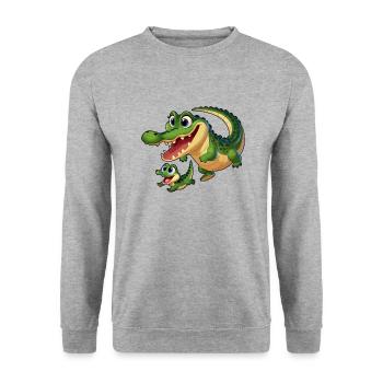 Crocodile mère et enfant gambadant - Sweat-shirt Unisexe - gris chiné - Devant - Alina (178cm) & Michal (187cm)