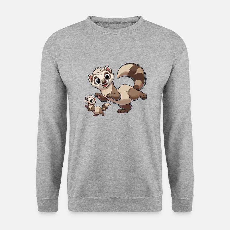 Frettchenmutter mit Kind - Unisex Pullover - Weißgrau meliert