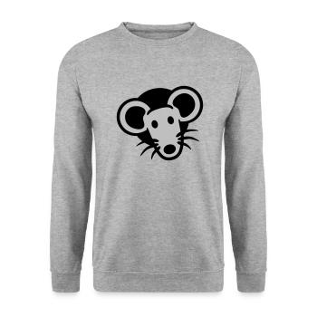Maus Wand Loch Mauseloch Guckt Süß Lustig Comic - Unisex Pullover - Weißgrau meliert - Vorne - Alina (178cm) & Michal (187cm)