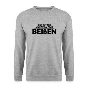 der tut nix der will nur beißen - Unisex Pullover - Weißgrau meliert - Vorne - Alina (178cm) & Michal (187cm)