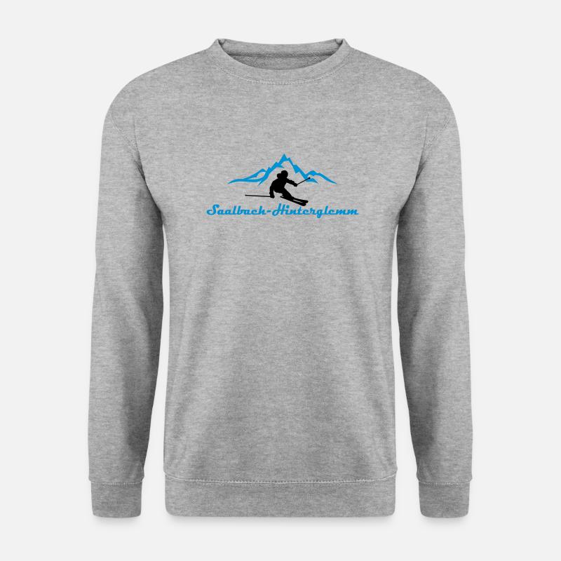 Winter - Skifahrer Berge Saalbach - Unisex Pullover - Weißgrau meliert