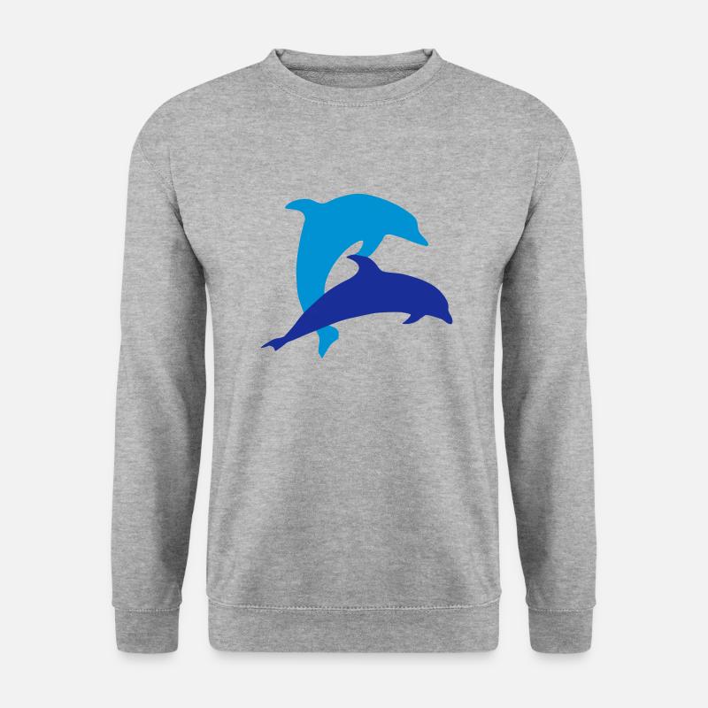 Delfine und Herz, Delfin - Unisex Pullover - Weißgrau meliert