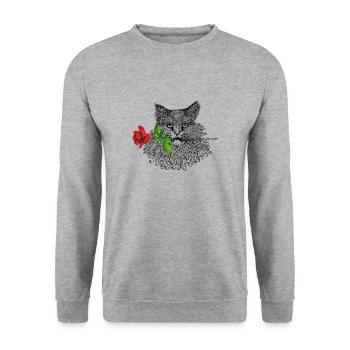 Romantische Katze - Unisex Pullover - Weißgrau meliert - Vorne - Alina (178cm) & Michal (187cm)