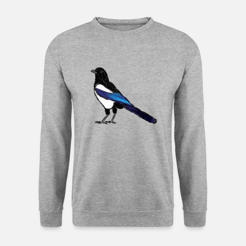 Elster / Eurasian Magpie Design 3 - Unisex Pullover - Weißgrau meliert