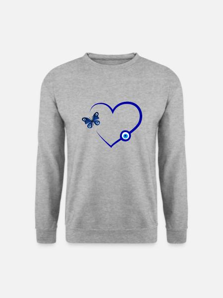 Nazar Boncuk Herz Schmetterling - Unisex Pullover - Weißgrau meliert