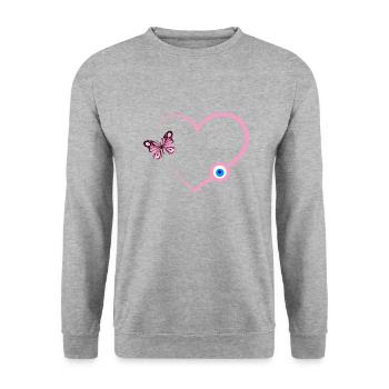 Nazar Boncuk Heart Butterfly Pink - Unisex Sweatshirt - salt & pepper - Front - Alina (178cm) & Michal (187cm)