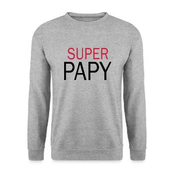 Super Papy - Opa T-Shirt - Unisex Pullover - Weißgrau meliert - Vorne - Alina (178cm) & Michal (187cm)