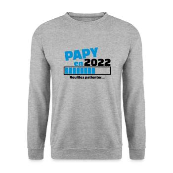 papy en 2022 annonce grossesse papy - Sweat-shirt Unisexe - gris chiné - Devant - Alina (178cm) & Michal (187cm)