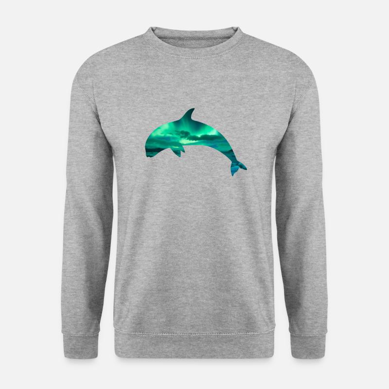 Orca/Killerwal mit Nordlicht-Effekt - Unisex Pullover - Weißgrau meliert