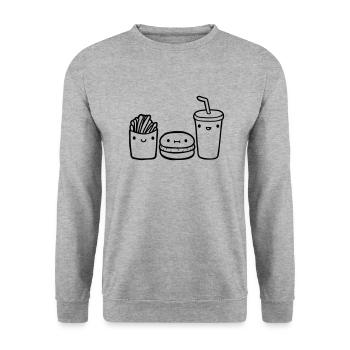 Team Fast Food - Unisex Pullover - Weißgrau meliert - Vorne - Alina (178cm) & Michal (187cm)