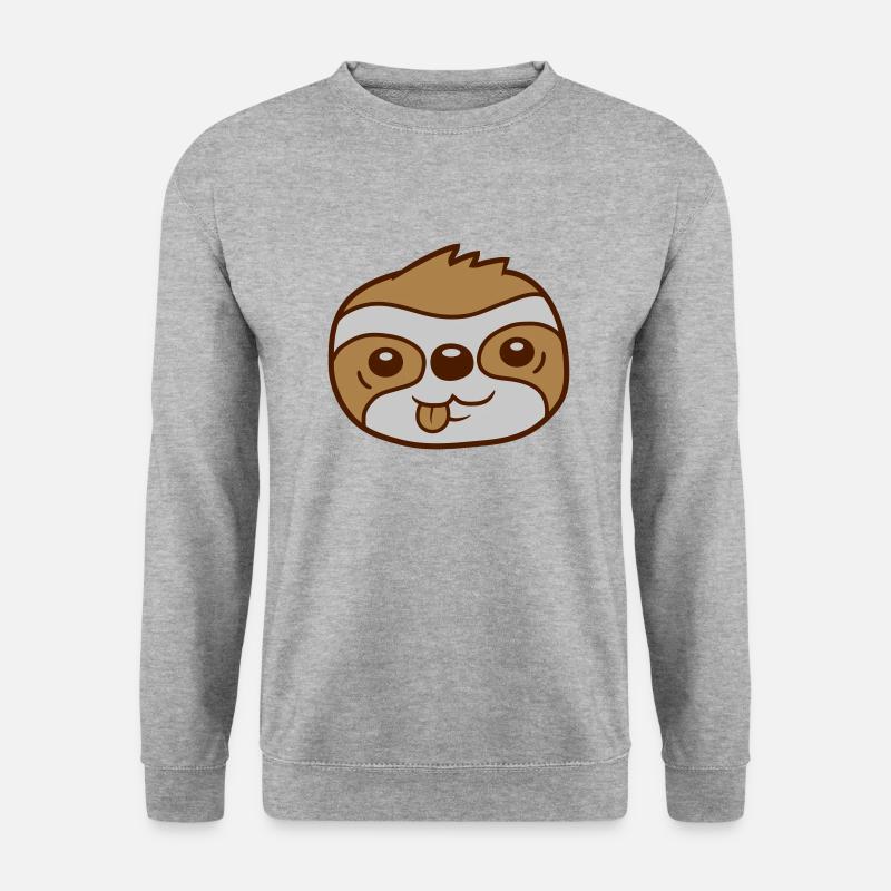 Gesicht Faultier Comic Kopf - Unisex Pullover - Weißgrau meliert