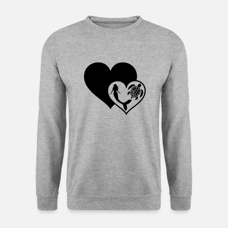 Herz Meerjungfrau Schildkröte Design - Unisex Pullover - Weißgrau meliert