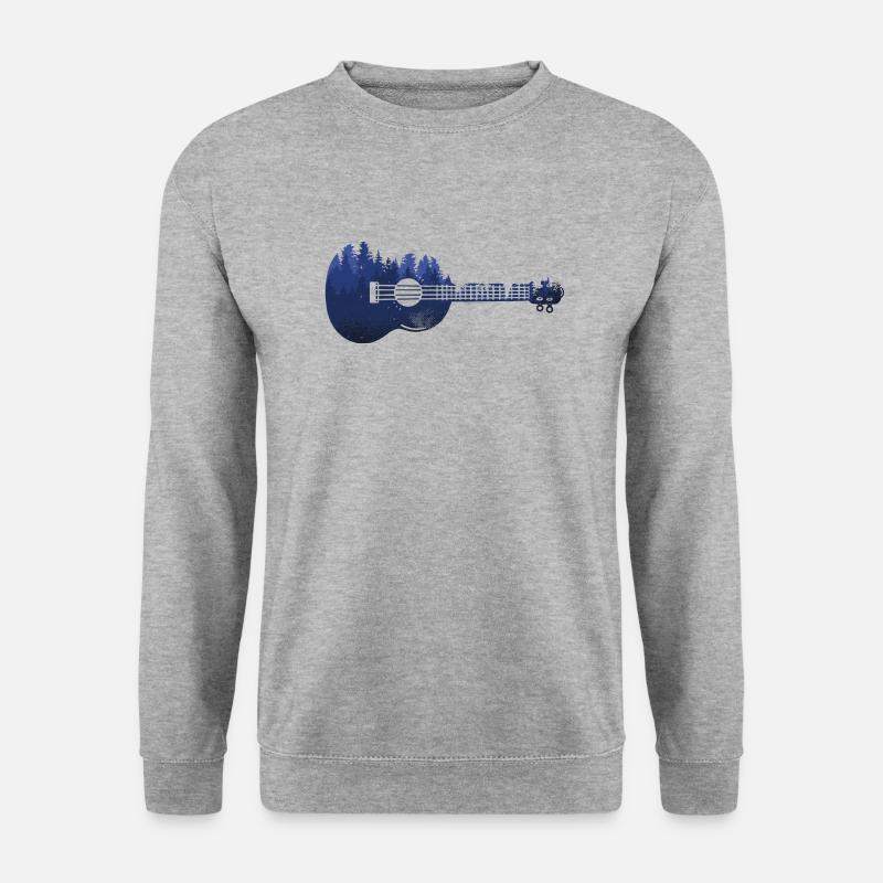 Natur Wald Musik Ukulele Gitarre Bäume Instrument - Unisex Pullover - Weißgrau meliert
