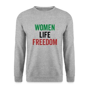 Frauen Leben Freiheit - Unisex Pullover - Weißgrau meliert - Vorne - Alina (178cm) & Michal (187cm)