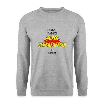 Super Verkäuferin / Super Saleswoman - Unisex Pullover - Weißgrau meliert - Vorne - Alina (178cm) & Michal (187cm)