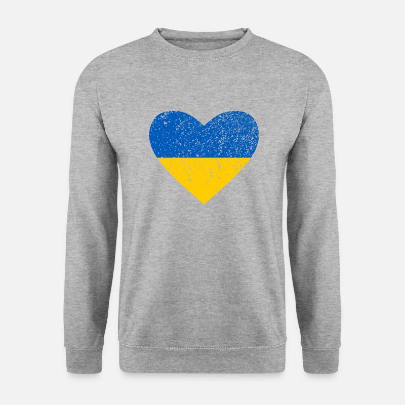 Ukraine, blau-gelbes Herz - Unisex Pullover - Weißgrau meliert