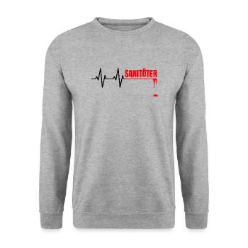 Sanitöter Herzlinie Rettungssanitäter Geschenk - Unisex Pullover - Weißgrau meliert - Vorne - Alina (178cm) & Michal (187cm)