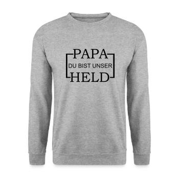 Papa du bist unser Held 2 - Unisex Pullover - Weißgrau meliert - Vorne - Alina (178cm) & Michal (187cm)