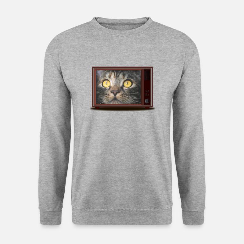 Katze im Fernsehen - Unisex Pullover - Weißgrau meliert