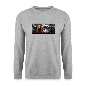 Jesus, Mary, and Joseph. Christian Christmas. Love & Peace - Unisex Sweatshirt - salt & pepper - Front - Alina (178cm) & Michal (187cm)