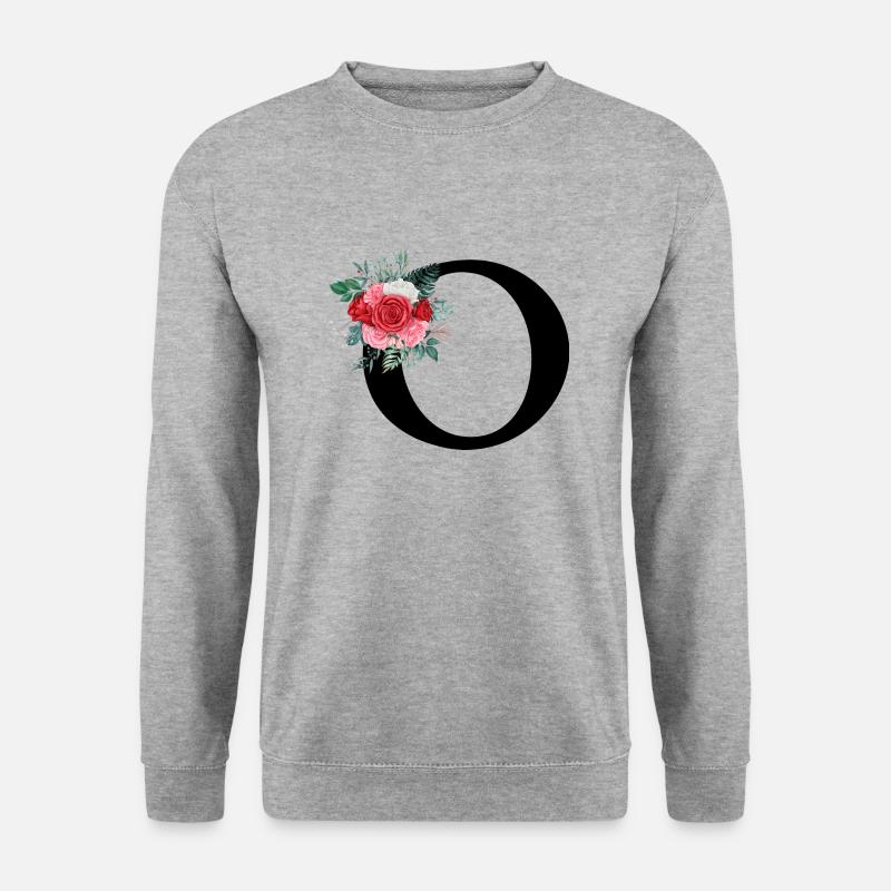 Roter Blumenbuchstabe O - Unisex Pullover - Weißgrau meliert