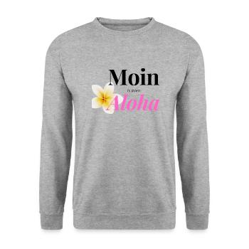 Moin is mien Aloha - Unisex Pullover - Weißgrau meliert - Vorne - Alina (178cm) & Michal (187cm)